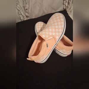 Vans Kids Peach and White Checkered Sneakers